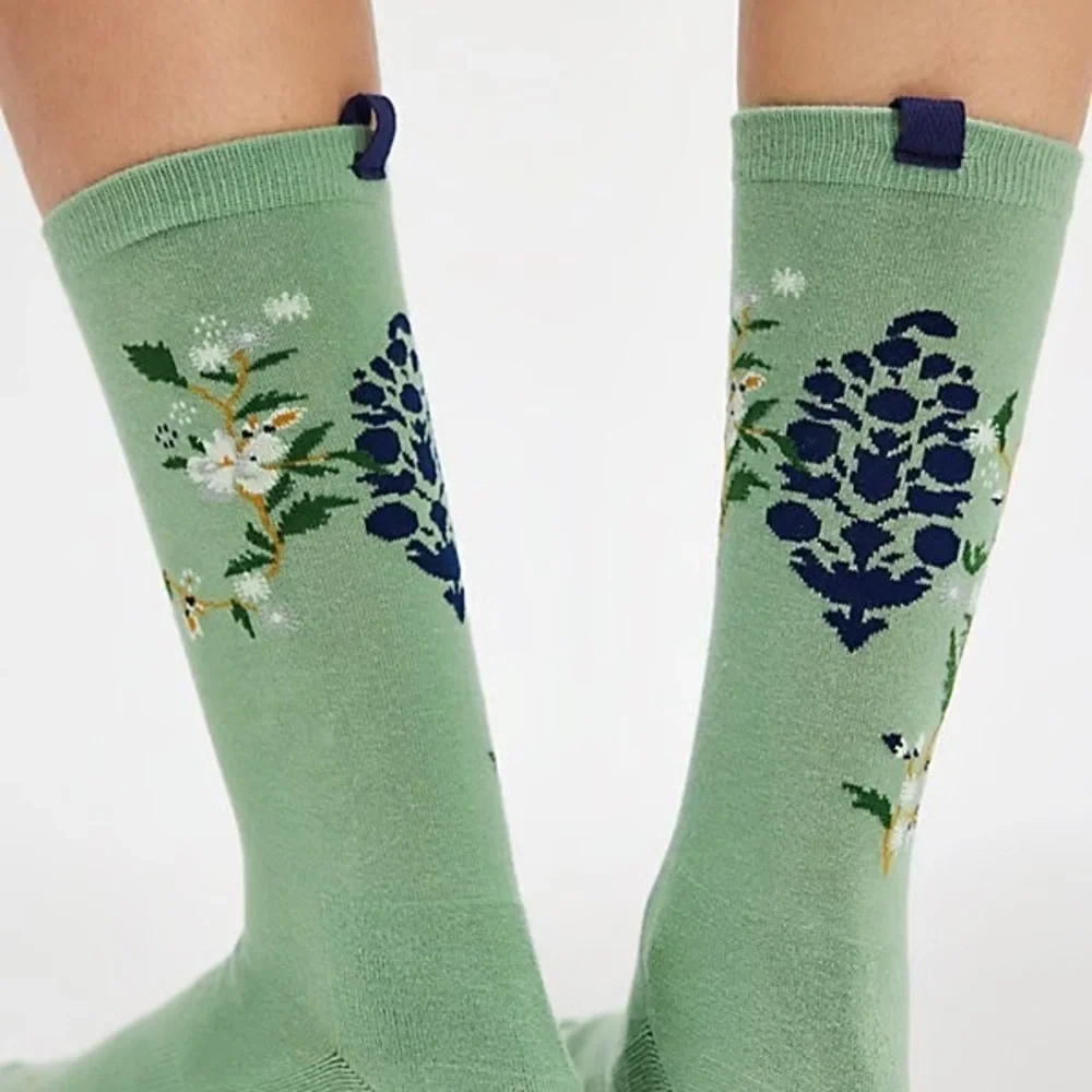 Free People Floral Forest New With Tags Green Patterned Socks
